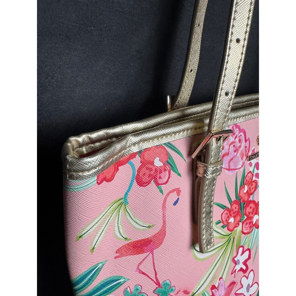 Spartina 449 Flamingo Floral Tote Bag Pink Gold Tropical Beach Summer Shoulder - Picture 2 of 16